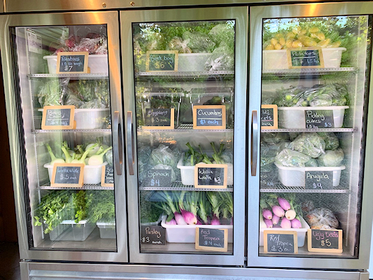 The produce refridgerator at Laughing Apple Farm